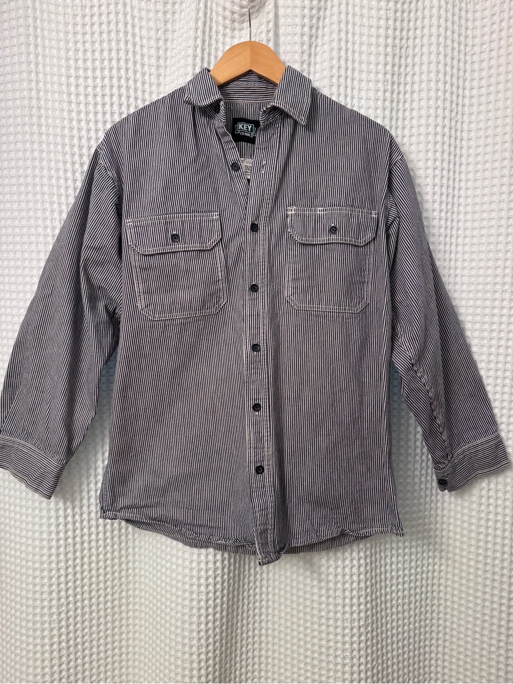 KEY Hickory Stripe Long-Sleeve Work Shirt, Size M